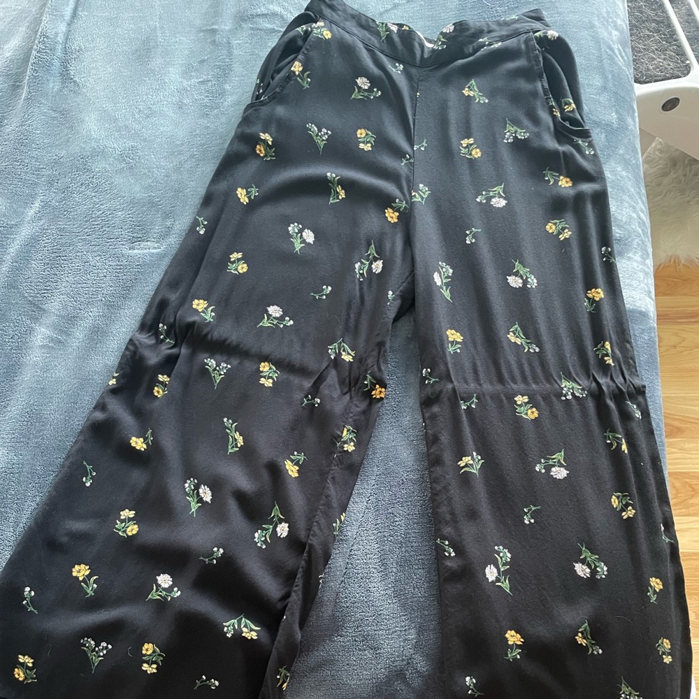 Black Flair Pants with Flowers